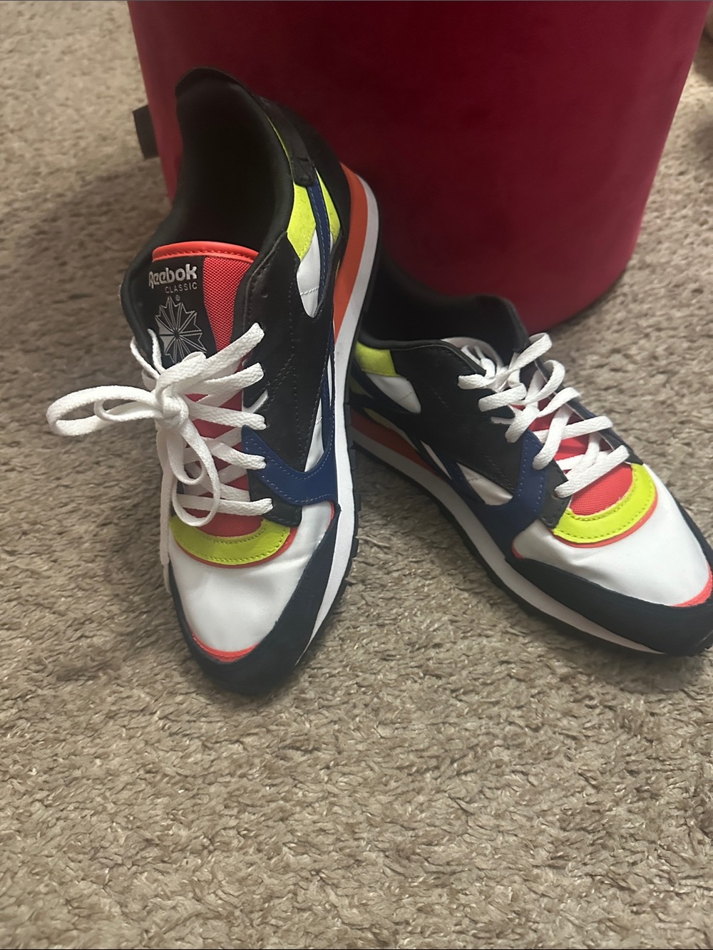 Reebok Men's Black White Blue Neon Yellow Orange Sneakers